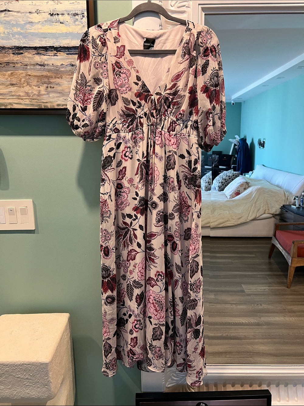 Maison Tara Cream Maxi Dress with Pink and Burgundy Floral Print